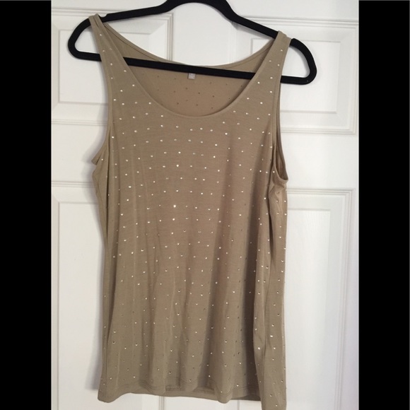 Tan Rhinestone Shell Stretchy Tank Size Medium - Picture 1 of 7